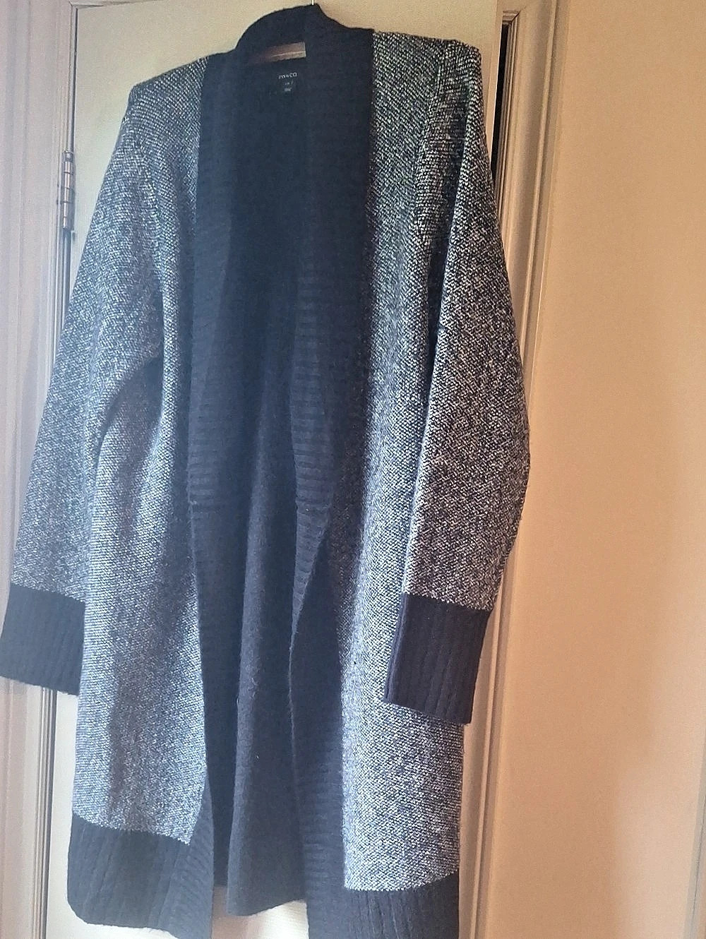 RW & CO Long Open Front Cardigan Black & Gray